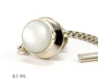 Mens Tie Tack, Mother of Pearl Tie Tack / Lapel Pin, Sterling Silver Tie Tack For Him, Mens Jewelry Gift For Dad, Mens 1st Anniversary Gift
