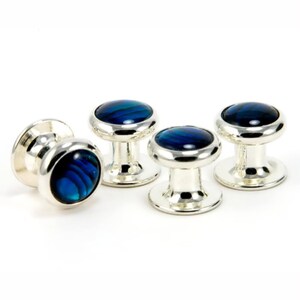 Blue Paua Tuxedo Studs, Blue Shirt Studs, Silver Tuxedo Studs Blue Paua Stud Set, Abalone Jewelry Gift For Men, Wedding Party Gift For Groom