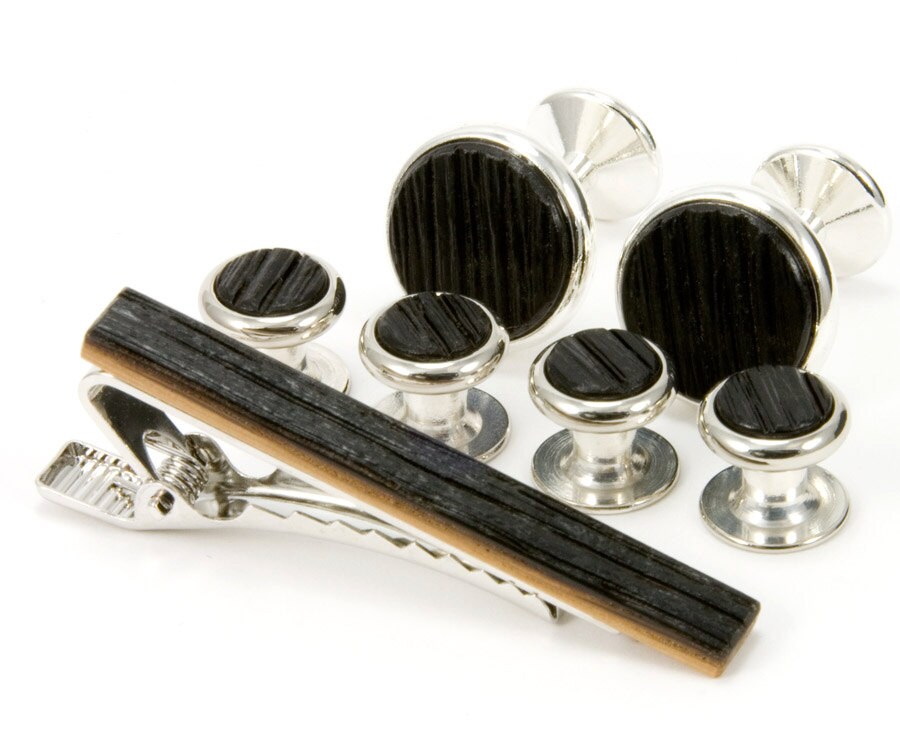 Wood Tennessee Whiskey Cufflinks With Silver Tuxedo Studs Tie Clip Se…