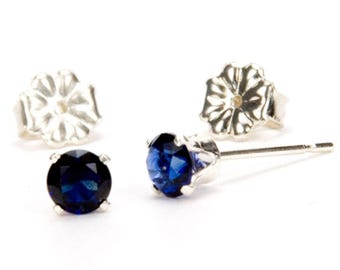 Sapphire Stud Earrings, Sterling Silver, September Birthstone Gift