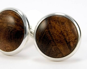 Wooden Cufflinks For Men, Mesquite Burl Wood & Silver Cufflinks Wedding Party Gift For Groom And Groomsmen, 5th Anniversary Gift For Husband
