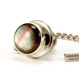 Black Mother Of Pearl Men’s Tie Tack/Lapel Pin, Sterling Silver Tie Tac Gift For Him, Men’s Jewelry Gifts Under 30, Anniversary Gift Husband