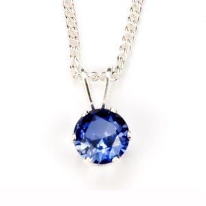 Blue Sapphire Necklace, September Birthstone Gift For Her, Sterling Silver Pendant Necklace Wedding Party Gift for Bride or Bridesmaids 6mm