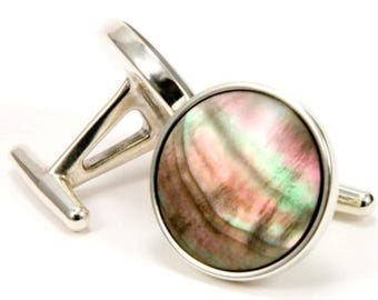 Black Mother of Pearl Sterling Silver Cufflinks, Groom Groomsmen Gift
