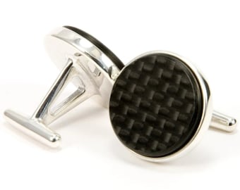Classic Black Cufflinks For Men, Carbon Fiber 925 Sterling Silver Cufflinks, Anniversary Gift For Husband or Boyfriend, Fathers Day Gift