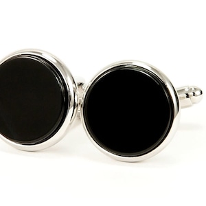 Black Onyx Silver Cufflinks, Classic Mens Jewelry, 7th Anniversary Gift