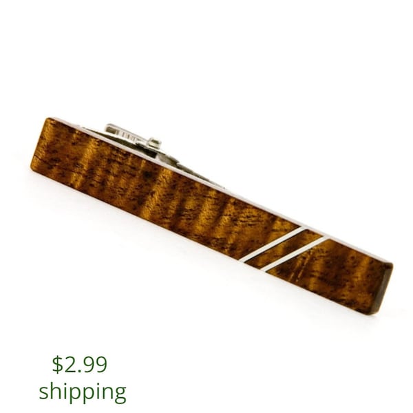 Koa Wood Tie Bar Mens Jewelry Wood Silver Inlay Gift For Dad Wooden Tie Clip Gift For Husband Hawaiian Jewelry Fathers Day Gift For Dad