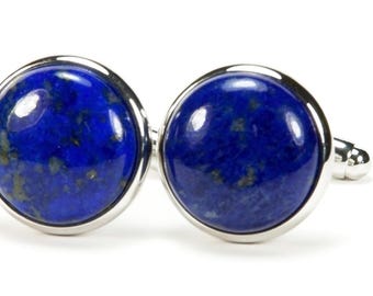 Lapis Lazuli Silver Cufflinks, 7th or 9th Anniversary Gift, September Birthstone