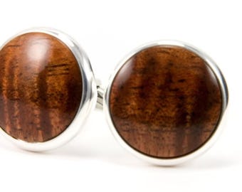 Hawaiian Koa Wood and Silver Cufflinks, Groomsmen Gift