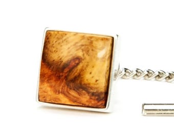 Amboyna Burl Wood Tie Tack, Sterling Silver Lapel Pin, Gift For Him