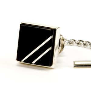 Black Ebony Sterling Silver Inlay Tie Tack/Lapel Pin, Sterling Silver Gift For Dad,  Anniversary Gift For Husband, Christmas Gift For Men