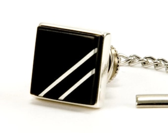 Black Ebony Sterling Silver Inlay Tie Tack Lapel Pin , 5th Anniversary Gift