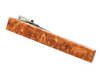 Wood Tie Clip, Amboyna Burl Wooden Tie Clip 5th Anniversary Gift For Husband / Boyfriend, Wedding Tie Bar For Groom & Groomsmen