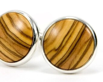 Olivewood Wooden Cuff Links Framed With Silver, Silver Cufflinks Men's Jewelry Gift For Him, Wedding Party Gift For Groom & Groomsmen