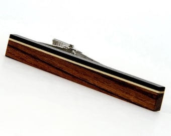Wood Tie Clip, Wooden Tie Bar, Kingwood Ebony Holly Mens Accessories Gift, 5th Anniversary Gift for Husband & Boyfriend, Fathers Day Gift