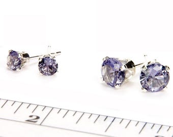 Alexandrite Sterling Silver Stud Earrings, Color Changing June Birthstone, 4mm/6mm