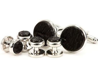 Kentucky Bourbon Barrel Cufflink Stud Set, Upcycled Whiskey Wood, Groomsmen Gift