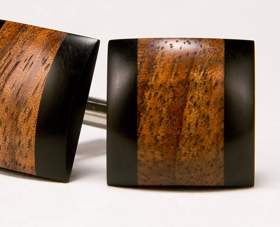 wooden tie clip and cufflinks