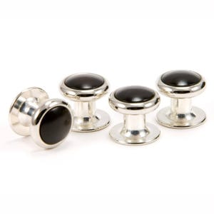 Wooden Tuxedo Studs Set Gift For Men, Classic Black Ebony Wood Tuxedo Shirt Stud Set and Matching Cufflinks 5th Anniversary Gift Husband