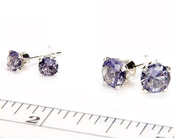 Alexandrite Earrings Gift For Mom, June Birthstone Jewelry Gift For Her, Sterling Silver Post Earrings, Color Changing Pink/Purple 4mm & 6mm