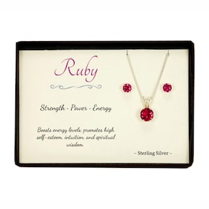 Ruby Sterling Silver Pendant Necklace and Stud Earrings, July Birthstone Set