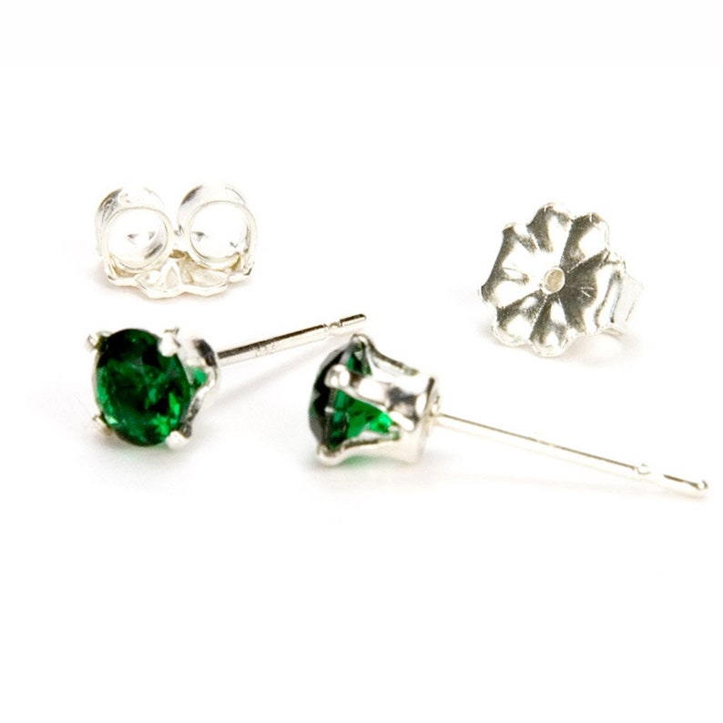 Emerald Earrings May Birthstone Stud Earrings / Sterling Silver Birthstone Jewelry / Green Earrings Gift For Mom Bridesmaid Gift For Her image 4