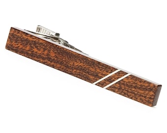 African Mahogany Tie Bar with Silver Inlay, Gift Box Included