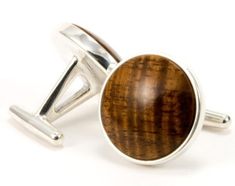 Hawaiian Koa Wood Cufflinks For Men, One Of A Kind 925 Sterling Silver Cufflinks Gift For Him, 5th Anniversary Gift For Husband / Boyfriend