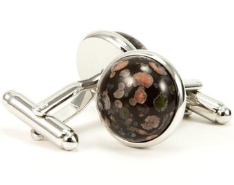 Leopard Skin Jasper Silver Cufflinks, Gift for Him