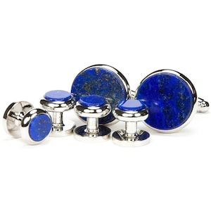 Lapis Lazuli Silver Cufflink Tuxedo Stud Set, Groom Groomsmen Gift