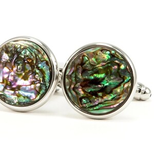 Abalone Shell Silver Cufflinks Gift For Fathers Day, Wedding Cufflinks Gift For Groom & Groomsmen, Beach Wedding Party Gift For Dad, OOAK