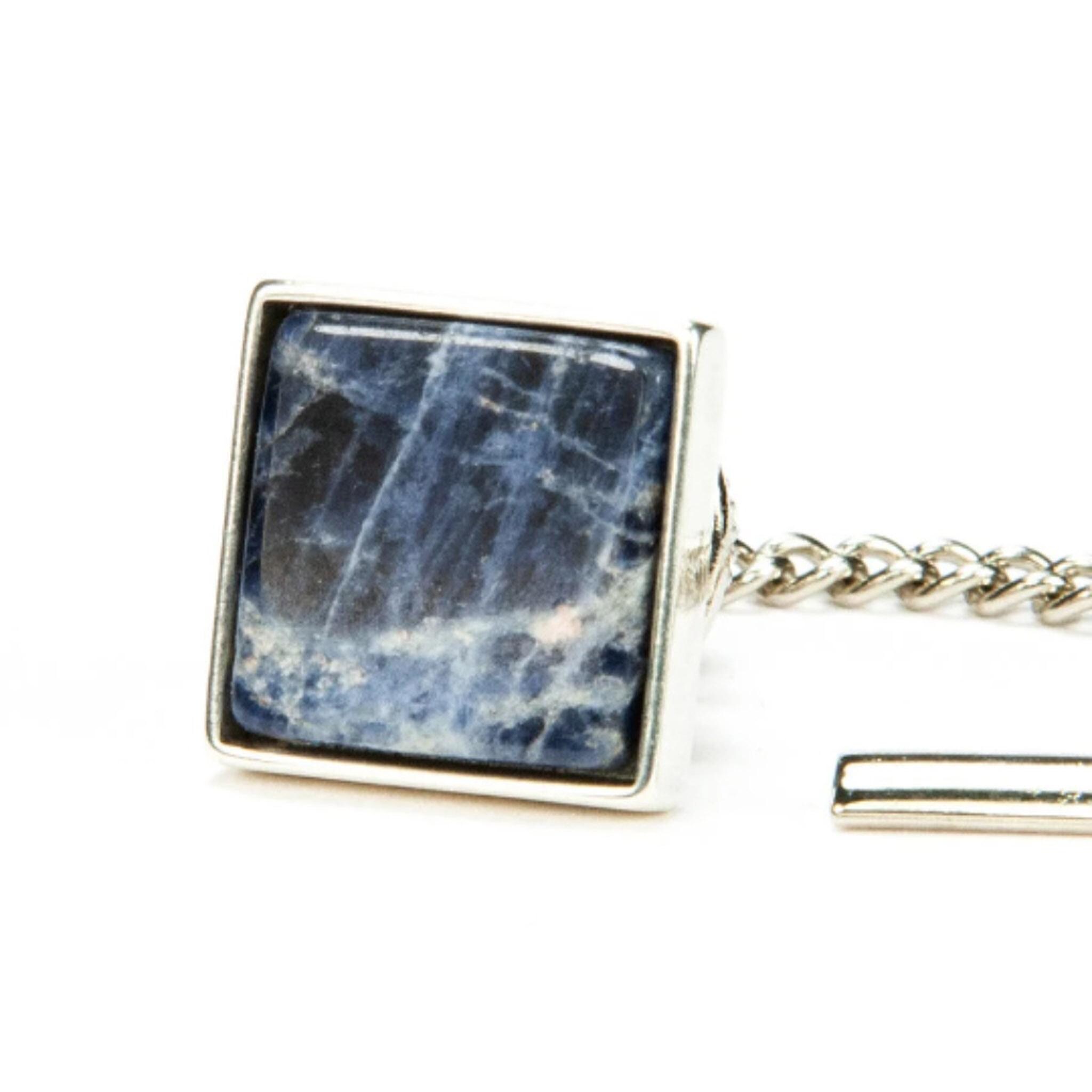 Blue Sodalite Sterling Silver Tie Tack / Lapel Pin, Mens Sterling Silver Square Blue Tie Tack, Anniversary Gift for Husband or Boyfriend