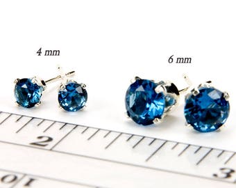 December Birthstone Earrings Blue Zircon Sterling Silver Earrings Bridesmaid Gift For Her Birthstone Stud Earrings Birthstone Jewelry 4/6mm