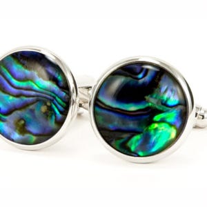 Paua Shell Cufflinks For Men, Abalone Jewelry Anniversary Gift For Husband or Boyfriend, Beach Wedding Cufflinks For Groom & Groomsmen