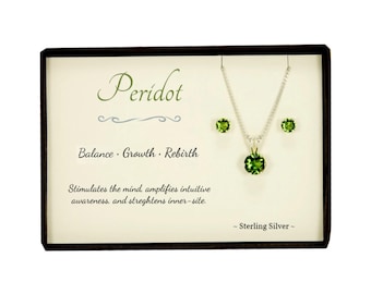 Peridot Sterling Silver Pendant and Post Earrings, August Birthstone Jewelry Set