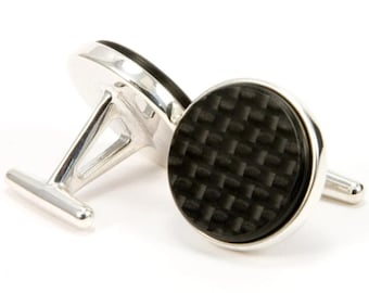 Carbon Fiber Sterling Silver Cufflinks, Gift Box Included