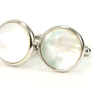 White Mother Of Pearl Silver Cufflinks Gift For Men, Beach Wedding Cufflinks Gift For Groom & Groomsmen, Abalone Jewelry Gift For Him