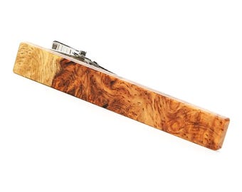 Amboyna Burl Wood Tie Clip, One-of-a-Kind Wooden Tie Bar