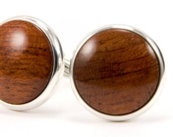 Bubinga Silver and Wood Cufflinks, 5th Anniversary Gift for Husband or Boyfriend, Christmas Gift for Dad