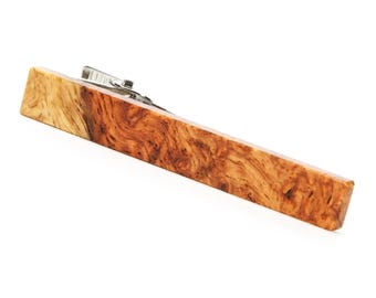 Amboyna Burl Wood Tie Clip, One-of-a-Kind Wooden Tie Bar