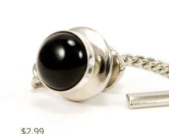 Black Onyx Unique Gift For Men, Sterling Silver Tie Tack / Lapel Pin Gift For Husband, Classic Black Tie Accessories For Groom & Groomsmen