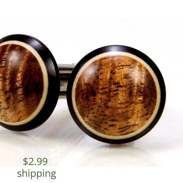 Wooden Cufflinks Gift For Men Wood Cuff Links Figured Hawaiian Koa Ebony Holly 5th Anniversary Gift For Him Wedding Party Gift For Groomsmen