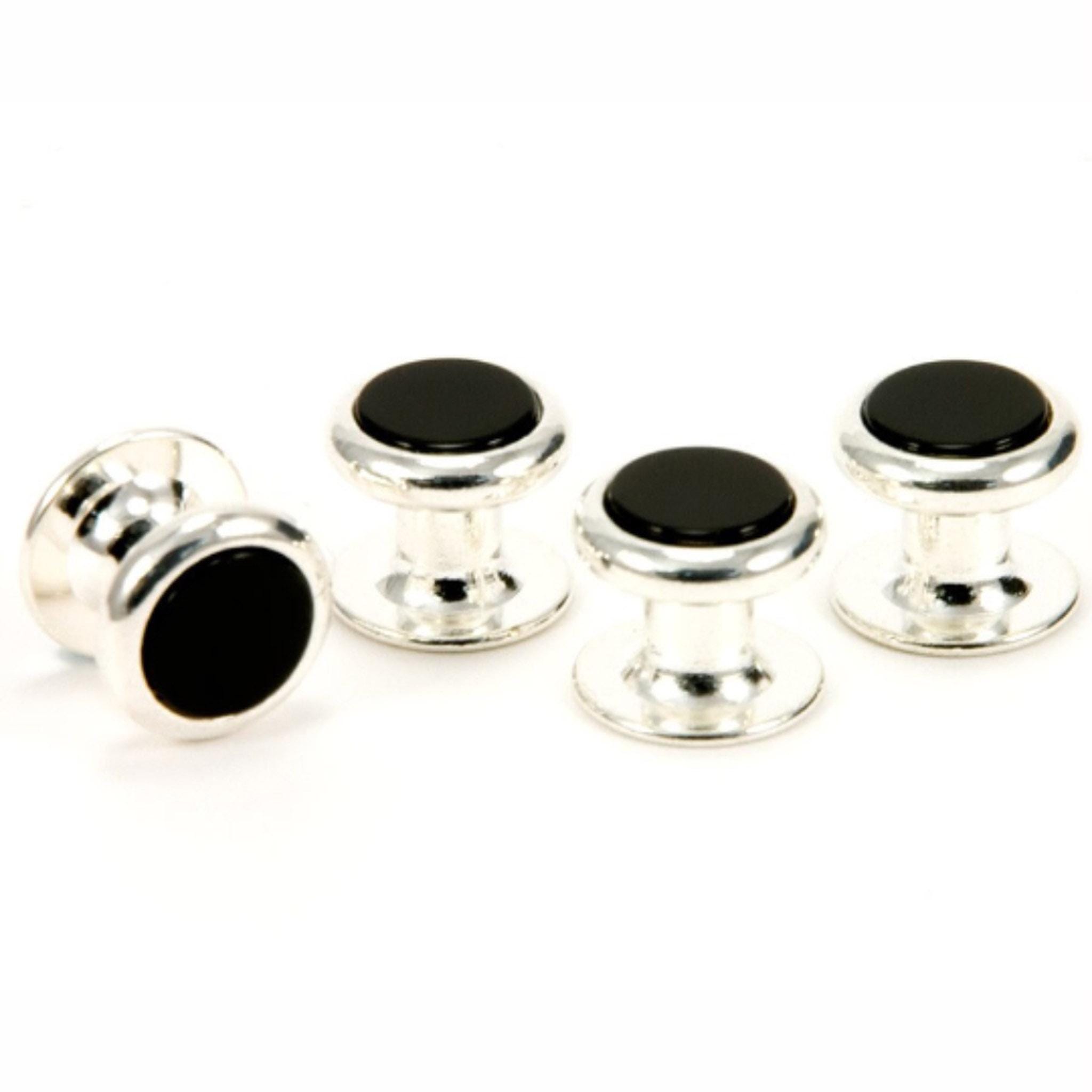 JJ Weston Onyx Tuxedo Cufflinks & Shirt Studs Set - Silver Plated, Made In USA