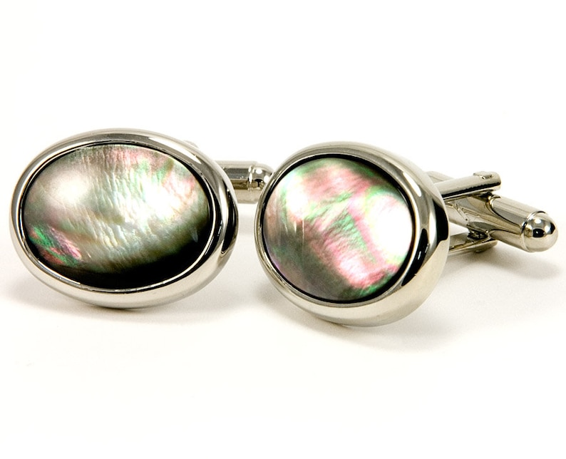 Black Mother of Pearl Cufflinks For Men Oval Cufflinks Etsy