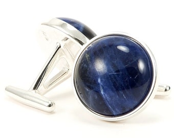 Sterling Silver Royal Blue Sodalite Cufflinks, One-of-a-kind Cufflinks for Men, Christmas Gift Husband, Boyfriend, Dad