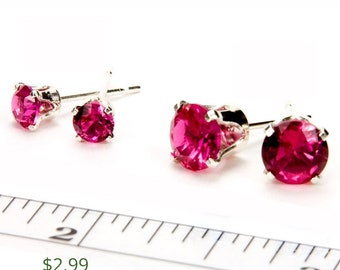 Ruby Earrings Gift For Mom, Birthstone Jewelry Gift For Women, 925 Sterling Silver Stud Earrings July Birthstone Gift For Her 4mm or 6mm