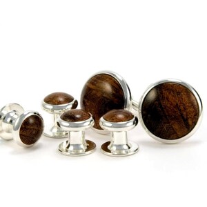 Mesquite Burl Silver Cufflinks and Studs Set, Gift for Him