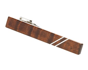 Roasted Curly Maple Tie Bar, Sterling Silver Inlay,  Gift for Him