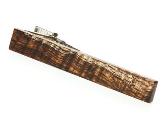 Figured Curly Koa Wood Tie Clip, One-of-a-Kind Gift for Men