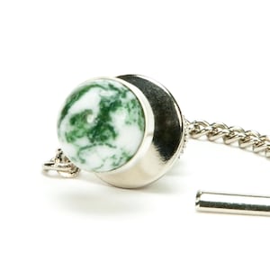Tree Agate Sterling Silver Tie Tack / Lapel Pin,  Silver Tie Tac Gift For Him, Mens Jewelry Gift For Husband, Fathers Day Gift for Dad